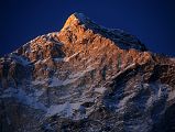 
The last rays at sunset burns the Makalu Southwest Face summit area, seen from Makalu Base Camp South (4850m).
